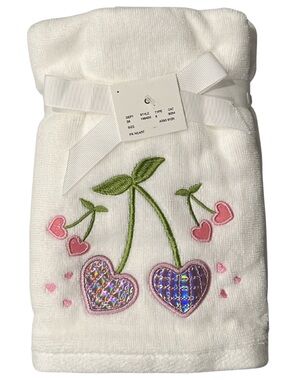 Truly Lou 100% Cotton Disco Ball Pink Heart Cherry Set of 2 Hand Towels NWT
